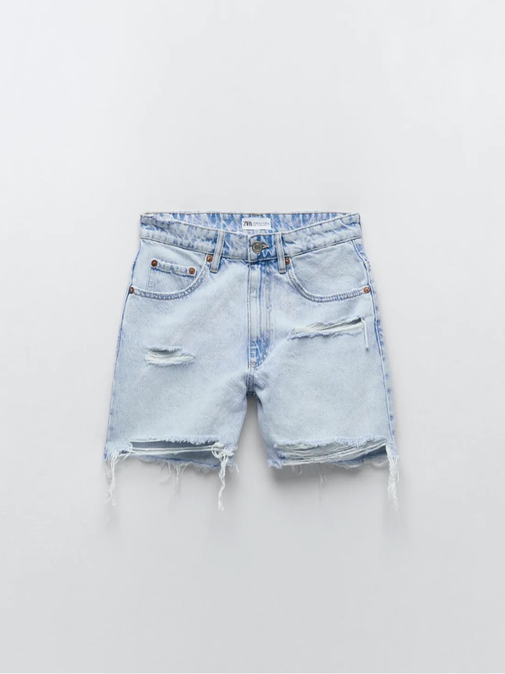 NWT Zara Relaxed Ripped Mid Rise Shorts - Light Blue